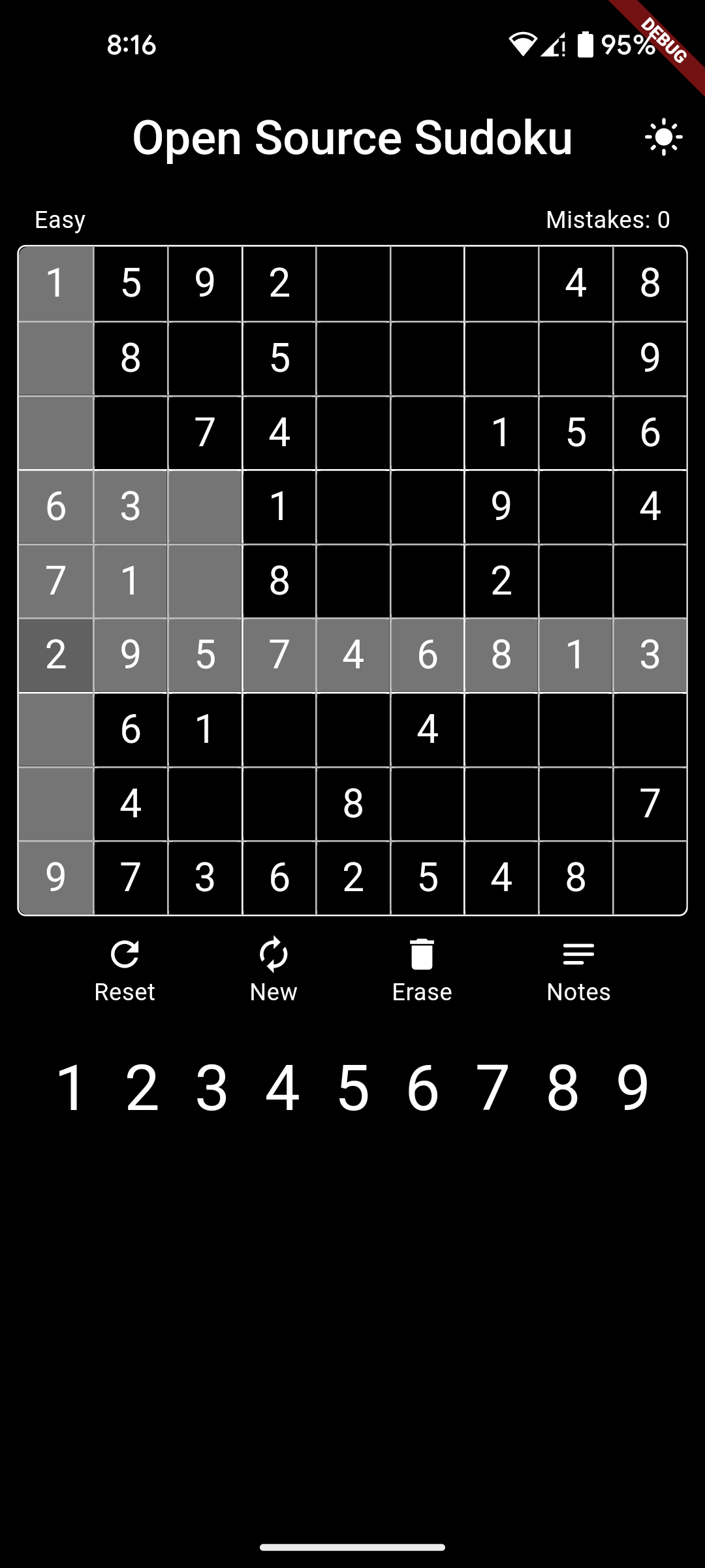 sudoku dark mode screenshot